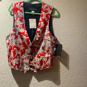 Nicole Miller Silk Vest waistcoat Men’s M Red Dog Print
